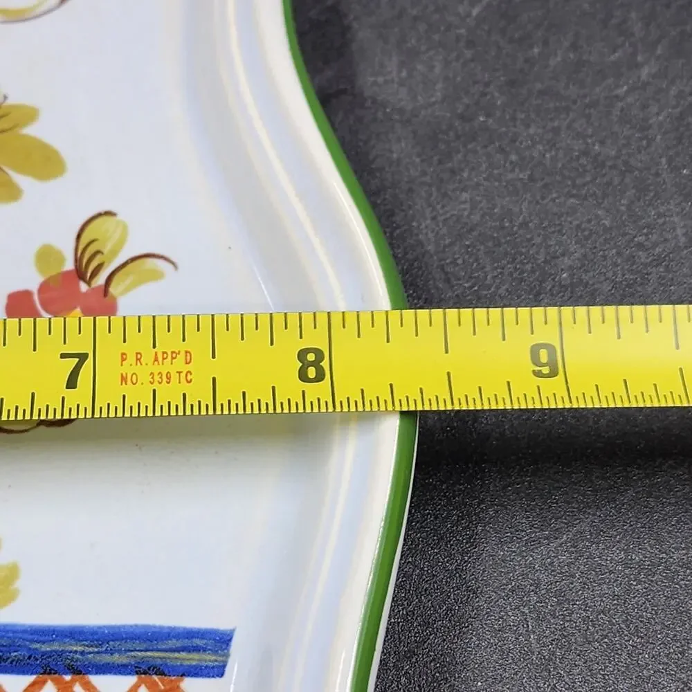 Faenza Italy Garofano Carnation Ceramic Dish Green Trim Garden Scene 8